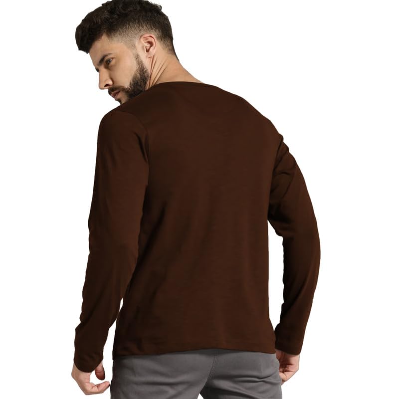 Image of LAZYCHUNKS Men's Full Sleeve Henley Neck Cotton Blend T-Shirt | Solid Regular Fit for Boys & Men | Soft Breathable Fabric | Casual Size S to 3XL