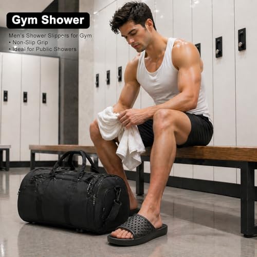 Image of Aoowoll Mens Shower Shoes With Holes Dry Quickly Bath Slippers Womens Non Slip Indoor Home Bedroom Pool Spa Guest College Dorm