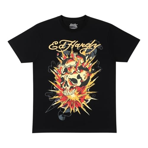 ED HARDY Men's Fire Skull Short Sleeve Tee in Black EHMR1100-28 (US, Alpha, Medium, Regular, Regular, Black)