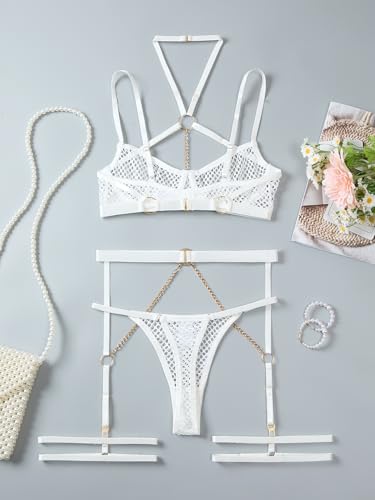 Image of Lilosy Sexy Pu Leather Strappy Underwire Garter Belt Lingerie Set