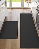 DEXI Kitchen Mat Anti Fatigue, 17x29+17x59 Floor Rugs Set with Non Slip Back, Waterproof Comfort Standing Desk Runner for Sink, Laundry Room, Office, Black