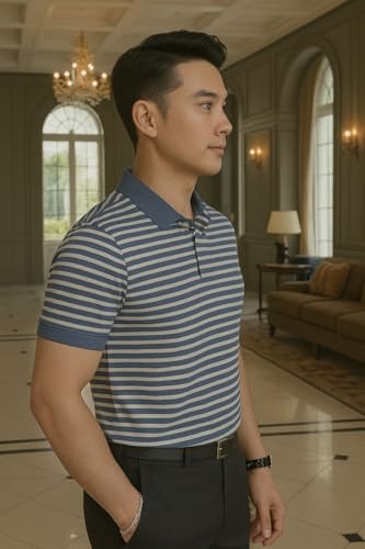 Image of MACK JONNEY Men's Cotton Polo T-Shirt | Regular Fit | Short Sleeve | Striped Casual Wear | Pack of 2 -MJ-1