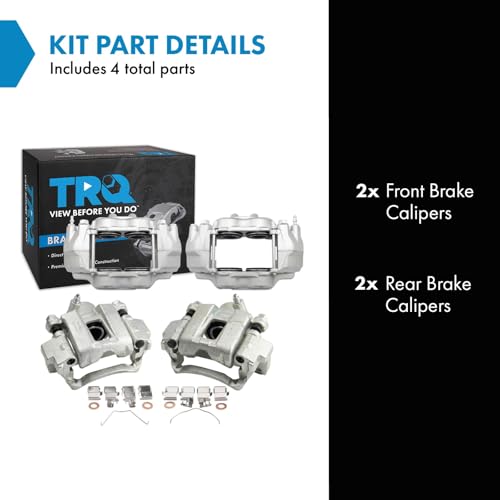 Image of TRQ Front and Rear Brake Caliper Set Zinc Coated Brackets Hardware Compatible with 2003-2007 Toyota Sequoia
