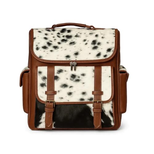 Trahide – Backpack Cowhide Hair-On Black/White & Brown Leather Pockets | 14” x 13” Inches – Pick yours - Pick for me
