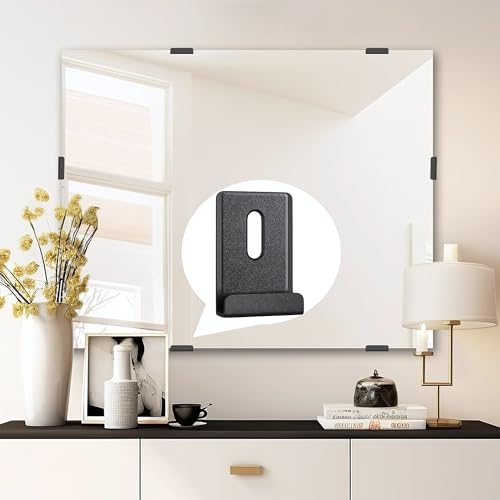 Image of Mirror Hanging Kit - 4Pcs Metal Mirror Clips with Screw, Wide Channel Mirror Hanger Clip Kit for Frameless Mirrors. Heavy Retainer Clips for Wall Mounting.
