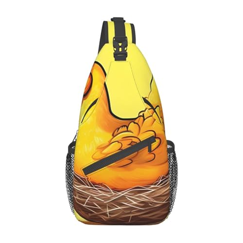 Sac à dos à bandoulière anti-encombrement noir motif poule doré, sangle réglable unisexe