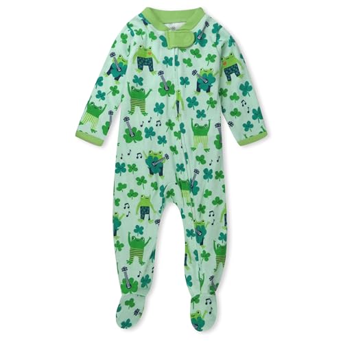 Image of HonestBaby Sleep and Play Footed Pajamas One-Piece Sleeper Jumpsuit Zip-Front Pjs Organic Cotton for Baby Boys, Unisex, St Pats Boy, 3-6 Months