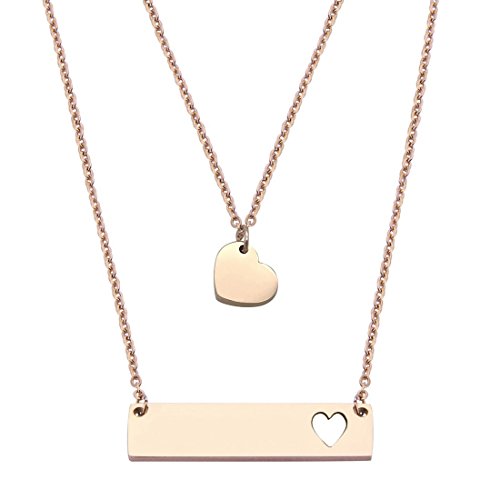 JJTZX Mother Daughter Bar Necklace Set Horizontal Bar Necklace with Cutout Heart Mommy