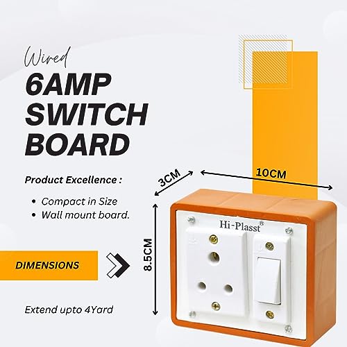 Image of HI-PLASST Multi Outlet Extension Board with Individual Switch for 4 Anchor Make sockets with 4 Yard Extension Cord | Electrical Switch Extension Board for Home Walls, 6amp, 230v (1-Socket)