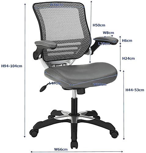 Modway Eei-211 Edge Drafting Chair - Reception Desk Chair - Flip-Up Arm Drafting Chair In Gray & Edge Mesh Back And White Vinyl Seat Office Chair With Flip-Up Arms - Computer Desks In Gray #TOP6