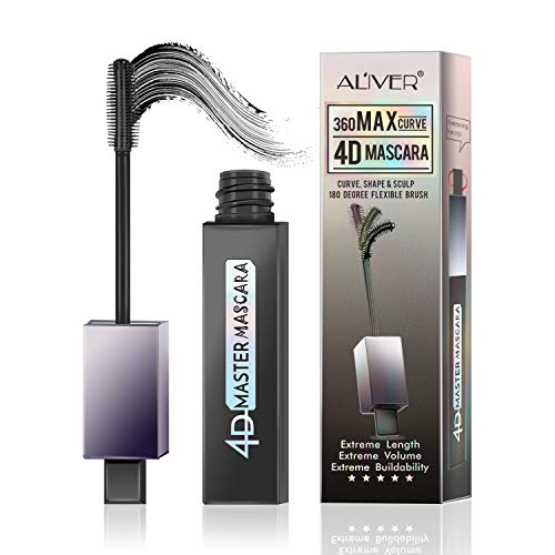 4D Silk Fiber Lash Mascara, Waterproof Mascara with 180 Degree Flexible Brush Curling Lashes, Natural Thick Thickening and Lengthening Mascara, Long Lasting Charming Eye Makeup Gift