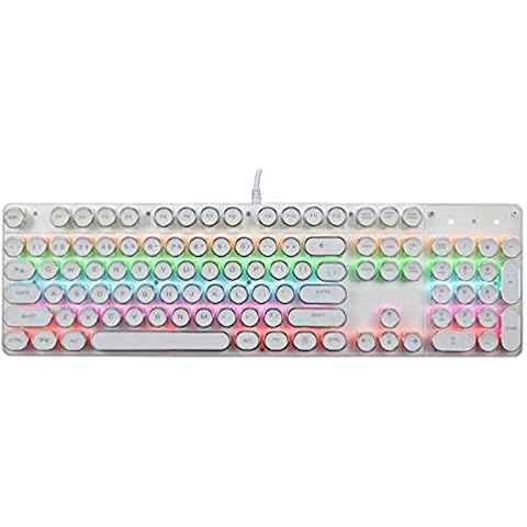 XDJ 104 Round Keys Punk Mechanical Computer Keyboard, Universal Classic Retro USB Wired Gaming Mechanical Keyboard, Ergonomic LED Mixed Backlit Keyboard Typewriter, Gift (Color : White) Cover
