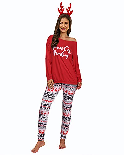 GIKING Christmas Loungewear for Women,Two Piece Long Sleeve Printed Soft Pajamas Set Red deer M