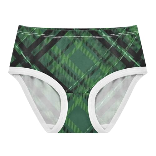 Dark Green Plaid Elastic Waistband Girls' Panties Comfort Color for Girls in Sizes 2T,3T, 4T, 5T, 6Y and 8Y