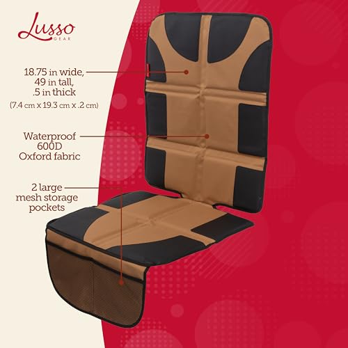 Image of Lusso Gear Car Seat Protector - Waterproof Car Seat Cover - Non-Slip Padding & Mesh Pockets for Baby Travel Gear - Universal SUV & Vehicle Fit - Tan