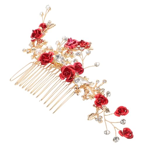 FOYTOKI 赤い花のブライダルヘアコーム 結婚式用サイドコーム 花柄クリス
