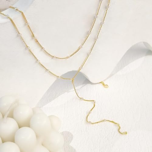 Image of Zeffy Gold Pearl Necklace for Women, Dainty 14K Gold /Silve Plated Layered Pearl Choker Pearl Earrings Pearl Bracelets Wedding Trendy Gold Jewelry Set for Women Gifts