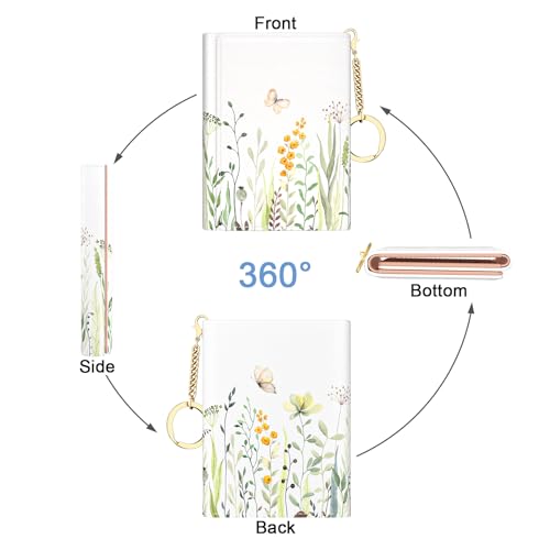 Image of Rouidr Womens Wallet, Small Slim RFID Card Wallets for Women, Cute Front Pocket Trifold Leather Card Organizer with 7 Slots & ID Window, Butterfly Flower