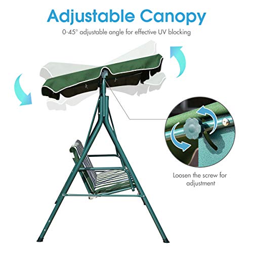 Image of Tangkula 2 Person Porch Swing, Outdoor Swing with Removable Cushions, Solid Steel Structure, Patio Swing with Adjustable Canopy for Porch, Backyard, Garden, Balcony