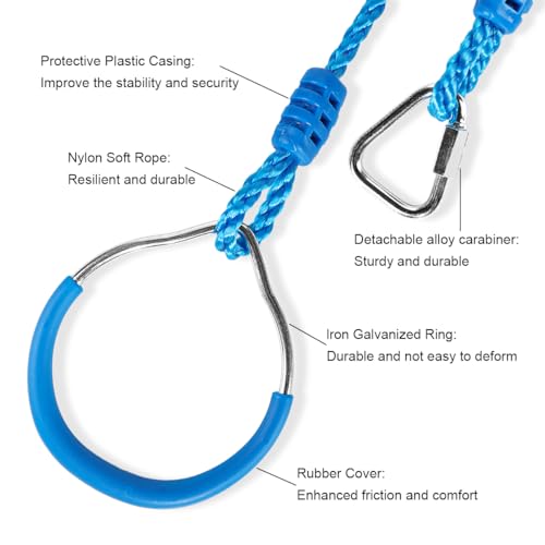 Ymeibe Ninja Rings Monkey Bars Swing Trapeze Bar Playground Swingset Rings Ninja Course for Kids Ninja Gymnastic Rings Backyard Ninjaline Obstacle Accessories (6 Color) - Thumbnail 4