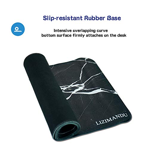 LIZIMANDU Gaming Mouse Pad,Extended Large Pattern Anti Slip Stitched Edges Long XXL Mousepad,Desk Pad Keyboard Mat, Non-Slip Base, Water-Resistant, for Gaming,Office & Home (1-Black Marble, 1 Pack)