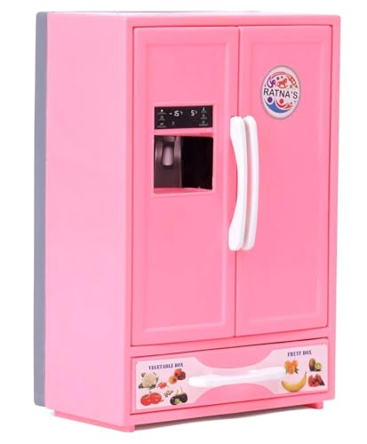 Image of BKDT Marketing Toy Refrigerator /Fridge Kitchenware Role Play Set Household Kitchen Appliance Miniature Toy for Kids with Accessories Like - Ice Trays, Butter Box,Kids Toys Fridge, (Pink)