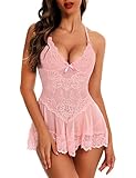babydoll color rosa Material: 90 % Nylon, 10 % Elastan. Kommt mit einem niedlichen kleinen G-String. Träger sind super verstellbar und das weiche Mesh und die sexy Spitze ist sehr schmeichelhaft.