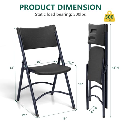 MAKE CHANGES Folding Chairs 4 Pack, Outdoor Portable Foldable Chair with Steel Frame, 500lbs Capacity Heavy Duty Metal Black Plastic Folding Chairs for Patio, Picnic, Kitchen, Dining - Image 3