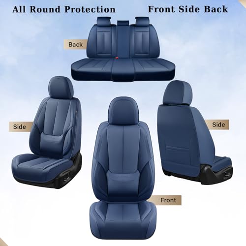 Image of Coverado Car Seat Covers Full Set, Seat Covers for Cars, Car Seat Covers Front Seats and Back Car Seat Protector Waterproof, Leather Car Seat Cushion Universal Fit for Most Cars Blue