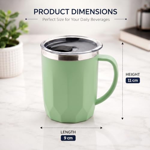 Image of MAGIC SPOON Stainless Steel Travel Coffee Mug with Sipper Lid & Handle, Insulated Tea Cup, BPA-Free Double Wall Tumbler for Hot-Cold Beverages, Office, Home, Car- Pista-Navy, (Combo Pack (400ml X 2))