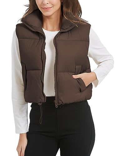 Kissonic Womens Winter Cropped Puffer Vest Sleeveless Padded Lightweight Puffy Vest with Pockets