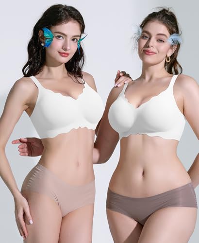Image of Ganado Wireless Bras for Women No Underwire Scalloped Seamless Bras with Support and Lift Padded T Shirt Bra Comfort Bralette