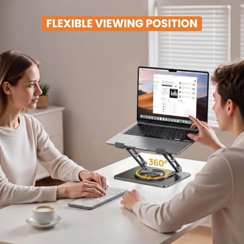 Image of Adjustable Laptop Stand for Desk | 360 Rotating Base Laptop Riser | Ventilated Anti-Slip Foldable Holder | Compatible for MacBook Air /Pro, Dell, HP, Lenovo & Other Notebooks (Space Grey)