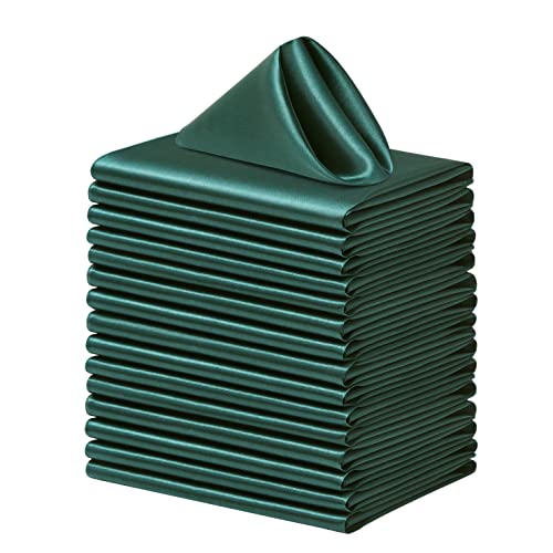 Counfeisly 100 Pack Square Satin Dinner Napkins 20x22 Inches Silky Soft Smooth Table Cloth Napkins for Restaurant Weddings Banquet Party Decoration Blackish Green