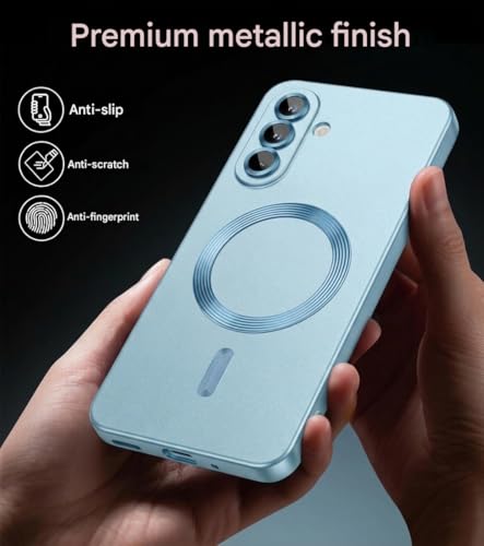 Image of DIZORO Samsung A37 Case, Compatible with Mag Safe Back Cover, Matte Luxury Metallic Luster Flexible TPU Wireless Charging Shockproof Case with Camera Protector Lens (Sierra)