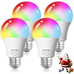Peteme Smart WiFi Alexa Light Bulb, Led RGB Color Changing Bulbs, Compatible with Alexa, Siri, Echo, Google Home (No Hub Required), E26 A19 60W Multicolor (4 Pack)