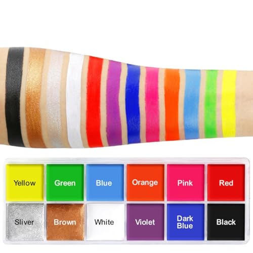Image of Face Body Paint Oil Palette, Professional Flash Non Toxic Safe Tattoo Halloween FX Party Artist Fancy Makeup Painting Kit For Kids and Adult (12)