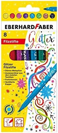 Eberhard Faber 551008 Glitter Felt Pens in 8 Bright Colours, Lead Thickness 3 mm, Washable in Cardboard Case, for Decorating, Drawing, Crafts and Writing