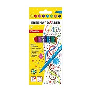 Eberhard Faber 551008 – Glitzer Filzstifte in 8 leuchtenden Farben, Minenstärke 3 mm, auswaschbar im Kartonetui, zum Verzieren, Zeichnen, Basteln und Schreiben