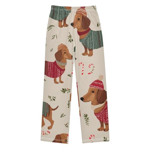 ZZXXB Dachshund Candy Cane Boys Long Pants Soft Trousers Elastic Waist Kids Lounge Bottoms with Pockets S-XL