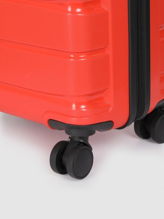 Image of Teakwood Small Size 55 CM 8 Wheels Trolley Bag, Hard Cabin with Zipper Closure, Adjustable Push Button & Cross Side Strap, TSA Lock System 360 Degree (Small, Red)