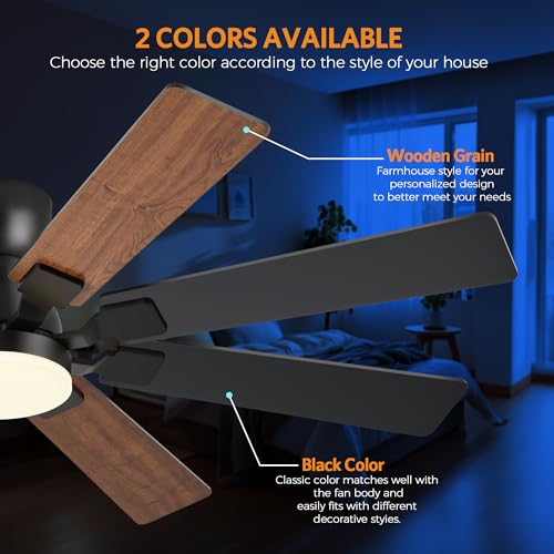 JSAITEE 52Inch Ceiling Fan with Lights, Flush Mount Low Profile, Brown by JSAITEE - Used condition - Image 3