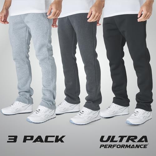 Ultra Performance 3 Pack Mens Fleece Wide Leg Sweatpants with Pockets, Open Bottom Workout Sweatpants for Men2