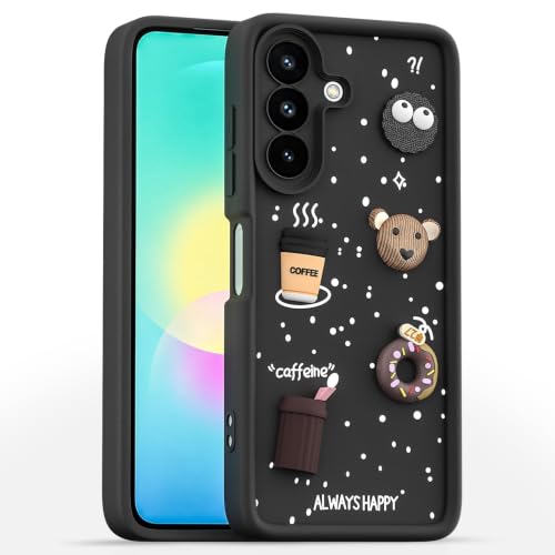 Image of Bintage Back Cover Compatible for Samsung Galaxy A27 5G | Cute 3D Taddy Ball Bear Milk Cake Coffee Silicon Case Full Body & Camera Protection - Black