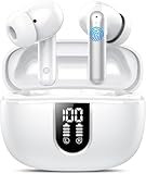 Auriculares Inalambricos Bluetooth, Bluetooth 5.4 Cascos Inalambricos In Ear Con HD MIC, 50H Cascos Inalambricos Bluetooth, Graves Potentes Earbuds, IP7 Impermeable, Ligeros Fones, USB-C Blanco