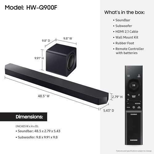 Image of Samsung Q-Series Soundbar HW-Q900F 7.1.2 ch Subwoofer (2025 Model) Smart Integration, Wireless Dolby Atmos, Q-Symphony