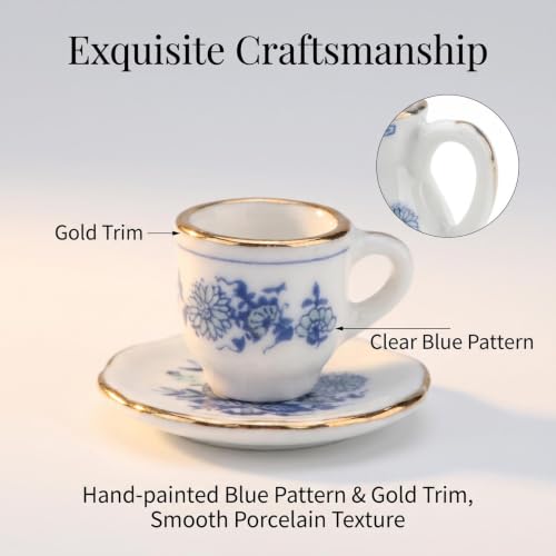 Image of Miniature Tea Set 1 /6 Scale Dollhouse Accessories Porcelain Blue Flower
