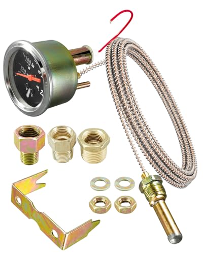 7-123 Water Temperature Gauge 2" 52mm Fit for Cars Ships Vehicles Trucks Motorcycle, 12V Pointer Mechanical Coolant Temp Gauge, 50-140°C/130-280°F, 1.8m Wire Length with Yellow Indicator Light