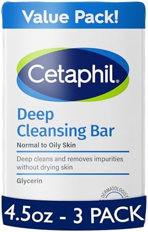 Cetaphil Deep Cleansing Face & Body Bar Soap, Sensitive Skin Care, 3ct