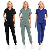 Kasack Damen Pflege Set Sommer Stretch Schlupfhemd Schlupfhose Pflegekleidung Berufskleidung Einfarbig V-Ausschnitt Kurzarm T-Shirts + Hosen Arbeitsuniform Krankenhauskleidung Kittel Outfit